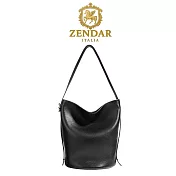 【ZENDAR】台灣總代理 限量1折 頂級小牛皮水桶包肩背包 戴娜系列 全新專櫃展示品 黑色
