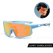 【SUNS】兒童變色太陽眼鏡 運動型墨鏡 休閒偏光墨鏡 輕量矽膠彈性墨鏡 抗UV400 S2312 (變色鏡)藍框橘水銀