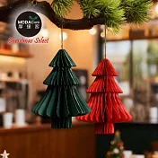 摩達客-環保折疊蜂窩紙聖誕樹吊飾2入組_綠色＋紅色各一_耶誕派對佈置掛飾首選