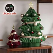 摩達客-十八紙環保折疊聖誕樹雙子裝飾套組_三款可選_含一大一小聖誕樹套組+含裝飾品 雙子組綠色大號+紅色小號