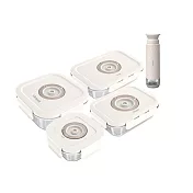 Keep Fresh真空玻璃保鮮盒 5件超值組合 真空保鮮盒 禮盒 新年禮盒 超值五件組(內含手動真空抽氣機)