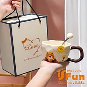 【iSFun】生日帽小熊 奶油風陶瓷馬克杯+圓勺禮盒組/款式可選 黃帽