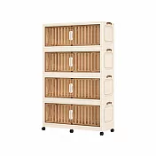 【好氣氛家居】92面寬加大折疊式移動塑膠收納櫃-四層款/兩色可選 茶色透明面板