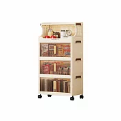 【好氣氛家居】65面寬頂部置物折疊式移動塑膠收納櫃-四層款/兩色可選 茶色透明面板