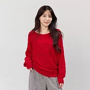 好我_Bonnie一字領麻花蝙蝠袖針織毛衣 FREE 紅