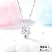 ☆§海洋盒子§☆可愛貓咪懸浮鋯石S925純銀項鍊.白金色