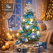 心可樂活-2尺60cm小美好套裝聖誕樹+1號藍雪禮物夢彩繪木片飾品組+LED暖白光20燈雪花燈串