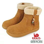 【SNAIL蝸牛】女 雪靴 短靴 鋪毛 絨毛 保暖 厚底 民族風 EU35 深黃色