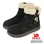 【SNAIL蝸牛】女 雪靴 短靴 鋪毛 絨毛 保暖 厚底 民族風 EU37 黑色