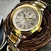 MASERATI瑪莎拉蒂精品錶,編號：R8853112504,38mm圓形金色精鋼錶殼白色錶盤精鋼金銀相間錶帶