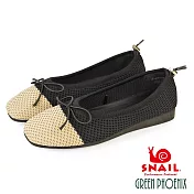 【SNAIL蝸牛】女 娃娃鞋 便鞋 平底 蝴蝶結 針織 EU35 黑色
