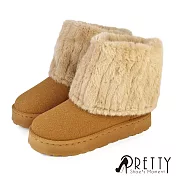 【Pretty】男 雪靴 短靴 毛靴 鋪毛 絨毛 厚刷毛 保暖 厚底 EU41 棕色