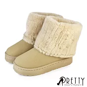 【Pretty】男 雪靴 短靴 毛靴 鋪毛 絨毛 厚刷毛 保暖 厚底 EU41 米色