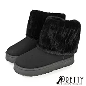 【Pretty】男 雪靴 短靴 毛靴 鋪毛 絨毛 厚刷毛 保暖 厚底 EU41 黑色