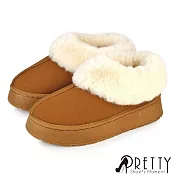 【Pretty】女 雪靴 短靴 毛靴 厚刷毛 鋪毛 絨毛 保暖 厚底 韓系 EU37 卡其色