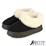 【Pretty】女 雪靴 短靴 毛靴 厚刷毛 鋪毛 絨毛 保暖 厚底 韓系 EU36 黑色