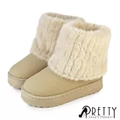【Pretty】女 雪靴 短靴 毛靴 鋪毛 絨毛 厚刷毛 保暖 厚底 EU36 米色