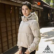 【ATUNAS 歐都納】女款HEAT CORE蓄熱保暖羽絨外套/短版連帽外套/麵包服外套A1GA2528W- S 灰卡