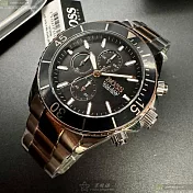 BOSS伯斯精品錶,編號：HB1513705,46mm圓形黑精鋼錶殼黑色錶盤精鋼金銀相間錶帶