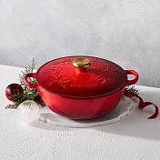 Le Creuset 典藏媽咪鑄鐵鍋 26cm 4.1L 法國製 媽咪鍋 (電磁爐 IH爐可用) 歡樂耶誕系列 櫻桃紅 金頭