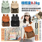 【Sayaka紗彌佳】買一送一! 買就送手拿包 極輕量0.3kg 都市漫步空氣感撞色抽繩 超輕量防潑 後背包 -橘色