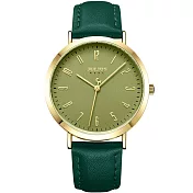 JULIUS 聚利時 最初計時 皮革經典文青腕錶 JA-1017(九色/37.5mm) 深綠