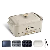 【日本BRUNO】無煙多功能電烤盤 BOE109 火烤多用組(附陶瓷鴛鴦鍋、減煙烤盤、平面烤盤、章魚燒烤盤、耐熱夾) -杏子灰