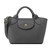 LONGCHAMP ÉPURE系列牛皮壓印手提/斜背兩用包(迷你) 斑鳩灰