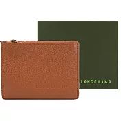 LONGCHAMP LE FOULONNÉ系列牛皮簡約三折短夾 琥珀