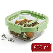 《LEKUE》方形可微波玻璃密封保鮮盒(嫩綠800ml) | 可微波便當盒 收納盒 環保餐盒