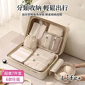 【Life+】新升級高質感旅行收納袋7件組_6款任選  卡其色