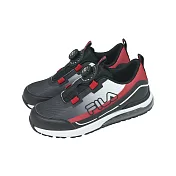 Fila 慢跑鞋 J821Y 中大童鞋 黑 紅 氣墊 旋鈕 魔鬼氈 運動鞋 3J821Y029