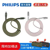 兩入組【Philips 飛利浦】限時加碼送 Type-C to Type-C 240W 不打結磁吸收納編織線150cm 送口袋行動電源 (DLC4588CG) 白+白