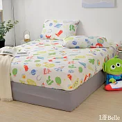 [超值組合]義大利La Belle《Disney-三眼怪宇航奇趣》雙人海島針織床包枕套組+大容量洗衣袋1入