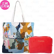 CLARINS 克蘭詩 悠遊暖陽托特包+派對閃耀紅化妝包(公司貨)
