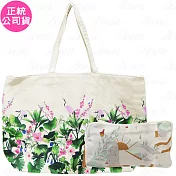 CLARINS 克蘭詩 法國環保時尚粉鶴肩背包+風和鳥鳴化妝包(公司貨)