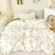 《DUYAN 竹漾》台灣製 精梳純棉單人床包被套三件組 / 春日萌兔