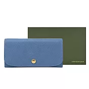 LONGCHAMP ÉPURE系列牛皮壓印翻蓋長夾 暗灰藍