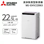 MITSUBISHI 三菱電機 22.5L MJ-EHV220KX-TW 可退貨物稅 變頻清淨除溼機 除溼一級能效 日本原裝 三機一體