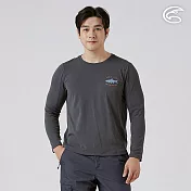 ADISI 男智能纖維速乾長袖圖騰上衣 AL2521083｜單向導濕 快乾 吸濕排汗 透氣 環保 M 深灰