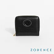 ZODENCE HAN義大利植鞣革時尚拉鍊短夾  深邃黑