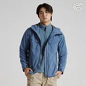 ADISI 男防水防風透氣超撥保暖連帽外套 AJ2521043｜內裡毛網 防水透濕 防潑水 保暖外套 M 霧藍