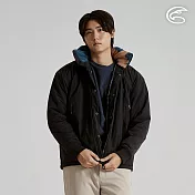 ADISI 男雙面穿超撥水抗風保暖外套 AJ2521056｜防潑水 抗風 可收納帽 內裡羊羔絨 M 宇宙黑/大地迷彩藍