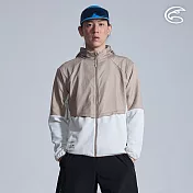 ADISI 男高效調溫超撥水輕暖可收納跑步訓練外套 AJ2521023｜防潑水 環保紗 運動外套 保暖外套 M 石咖/耐久白