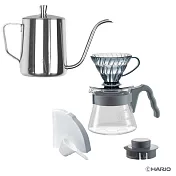 HARIO 01咖啡濾杯壺組加不鏽鋼手沖壺 透明灰