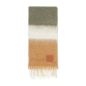 LOEWE Anagram 皮標條紋漸層海馬毛及羊毛圍巾 (酪梨綠)