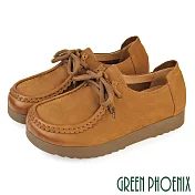 【GREEN PHOENIX】女 休閒鞋 包鞋 便鞋 平底鞋 真皮 寬楦 磨砂 復古 JP23 棕色