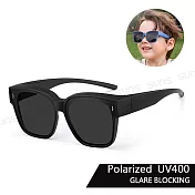 【SUNS】兒童偏光墨鏡/套鏡 高規包覆式眼鏡 硅膠彈性墨鏡 可套鏡 抗UV400+抗藍光 S259 曜石黑