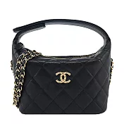 CHANEL 荔枝牛皮彎月手提/斜背鍊帶包- 黑