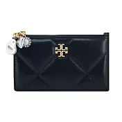 TORY BURCH KIRA 鑽石絎縫吊墜拉鍊卡片零錢包- 黑